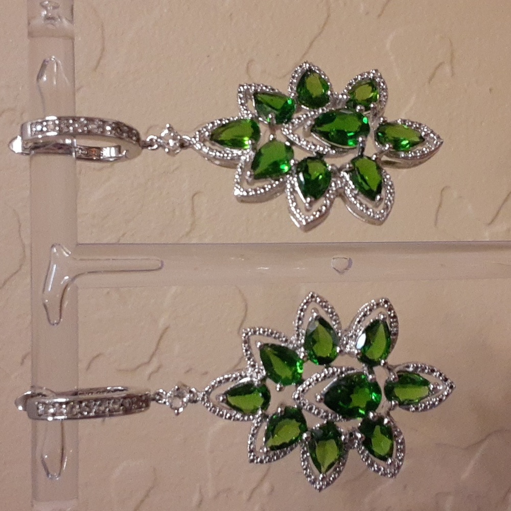 925 Chrome Diopside And Zircon Drop Earrings. - Picture 3 of 6